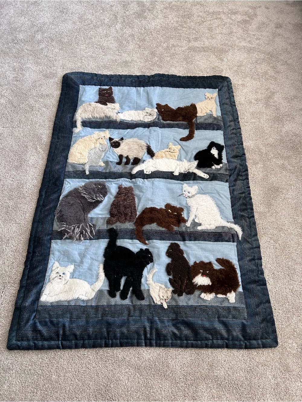 Handmade Cat Tapestry Wall Hanging Home Decor Multicolor Patchwork Wall Quilt